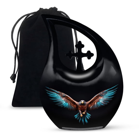 Eagle Spreading Wings - Memorial Urn for Adult Ash - Black Urn Large Urn for Adults Ashes Female & Male - Burial Cremation Urns for Human Ashes Women - Funeral Remains