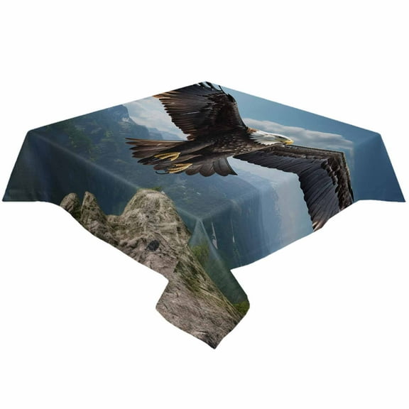 Eagle Square/Round Tablecloths 54x54,Forest Mountains Range Sky Animal Natural Landscape Table Cloth Table Cover Indoor/Outdoor Tabletop Decor for Wedding Holiday Party Dinner Baby Shower