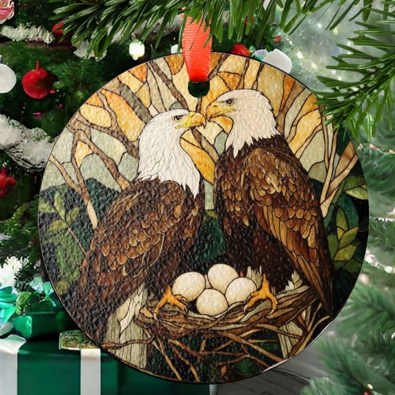 Eagle Stained Glass Sun Catcher Eagle Couple with Egg LightCatcher Bird Lover Window Hanging Home Decoration Gift, Stained Glass Ornament 2025, Holiday Decoration, Seasonal