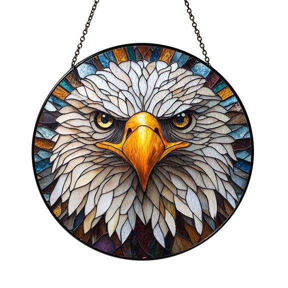 Eagle Stained Glass Suncatcher, Round Bald Eagle Window Panel, Iconic American Symbol Art for Home Decor Gift