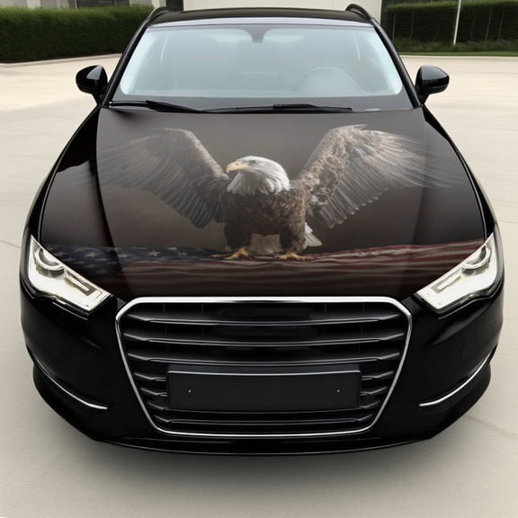 The Eagle Standing On The Flag Hood Decoration- Car Hood Sticker, Durable PVC Vinyl Protective Film, Scratch-Resistant Decoration for Most Cars, Trucks, SUVs- Ideal Gift for Automotive Enthusiasts, C