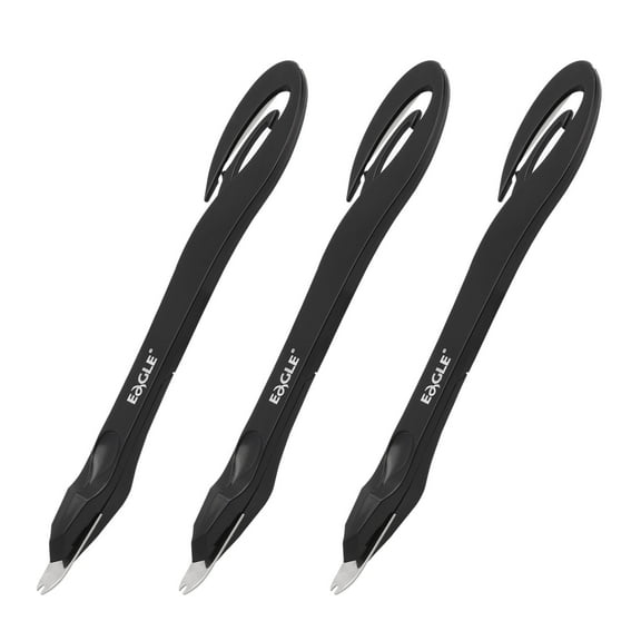 Eagle Staple Remover, Puller, Push-Style, Built-in Letter Opener, 3-Pack Included, Black