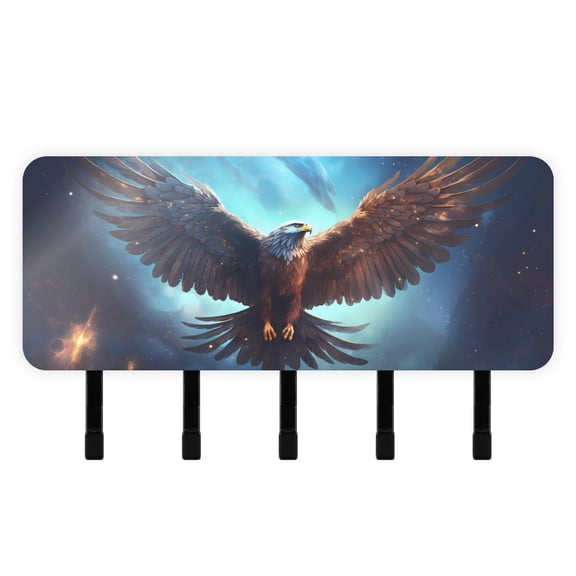 Eagle Starry Sky Wings Mail Holder Organizer Wall Mount with Shelf Key Holder Key Rack with 5 Key Hooks for Wall Decorative