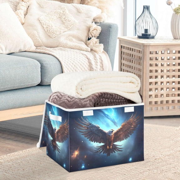 Eagle Starry Sky Wings Storage Basket Foldable Laundry Basket Shelf Kids Toy Storage Container Organizer with Handles