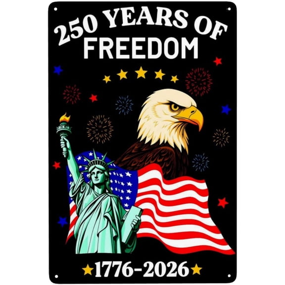Eagle Statue Liberty Years Freedom Farm Tin Sign 8 x 12 Inch Vintage Wall Decor