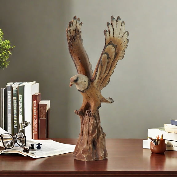 Eagle Statue Outdoor, 15.5 Inch Eagle Figurine on Wood Base, Winged Eagle Decor Statue Outdoor for Yard Garden Patio, Eagle for House Decorations, Outdoor Statues Gifts