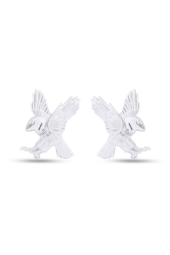 Eagle Stud Earrings In 14k White Gold Over Sterling Silver