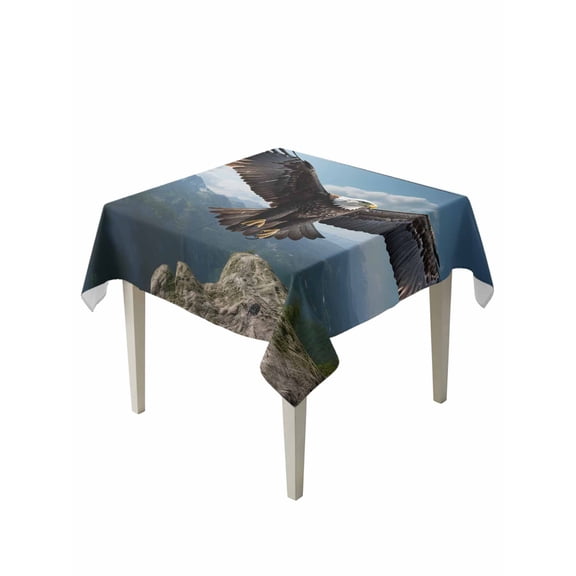 Eagle Suqare Tablecloth - 60 x 60 Inch, Forest Mountains Range Sky Animal Natural Landscape Waterproof & StainResistant Tablecloth, Oil-proof Table Cover for Dining/Party/Wedding/Camping/Buffet