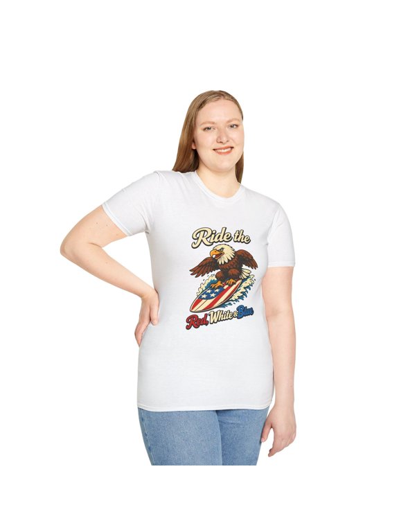 Eagle Surfing Patriotic Vintage Summer Beach Unisex Softstyle T-Shirt