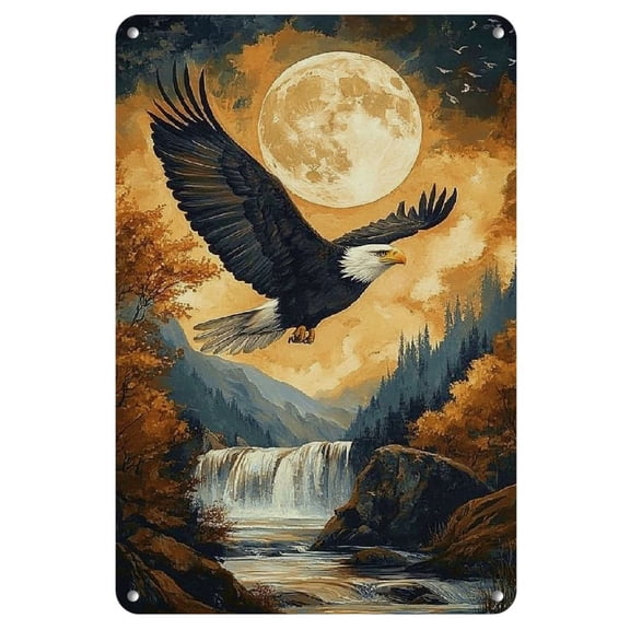 Eagle Symbol of Renewal 8"x12" Metal Tin Wall Art - Intriguing Nature-Inspired Decor, Iron, Unique, Peek Into Nature's Rebirth