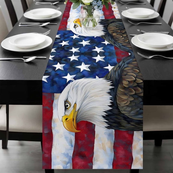 Eagle Table Runner 48 Inches Long, Rustic Independence Day Red Blue Star Striped Flag Kitchen Coffee Dining Table Decoration for Home Party Birthday Wedding Home Decor 13x48 Inches