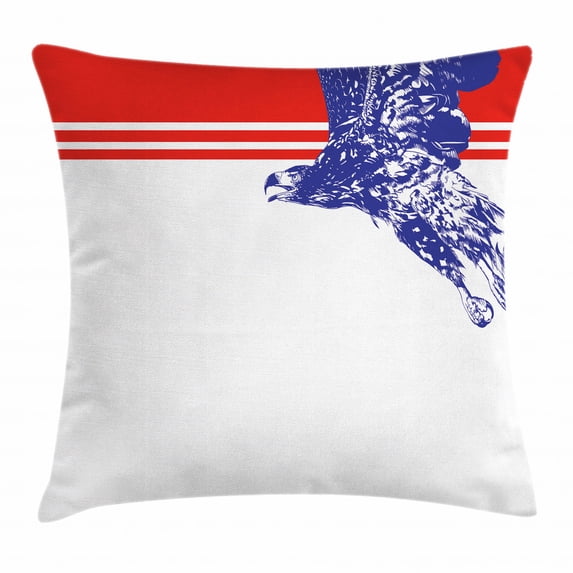 Eagle Throw Pillow Cushion Cover, Colors of the American Flag Red White Blue Bird Symbol of America Loyalty, Decorative Square Accent Pillow Case, 16 X 16 Inches, Navy Blue Red White, by Ambesonne