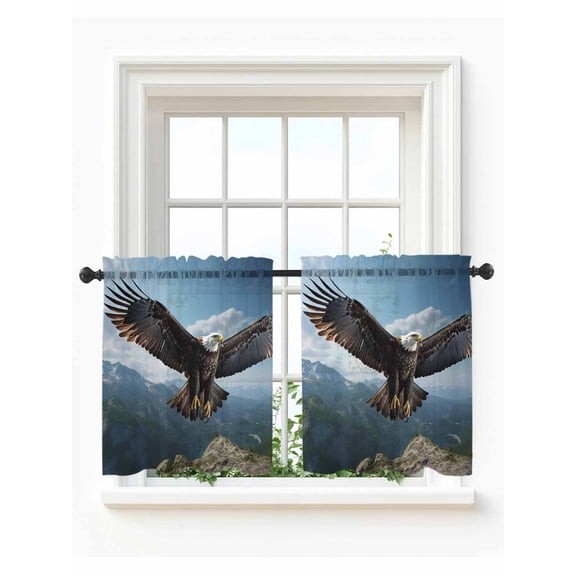 Eagle Tier Curtains 24 Inch Length,Sheer Curtains for Bedroom Living Room Window Forest Mountains Range Sky Animal Natural Landscape Kitchen Curtains Small Half Window Drapes 27.5"x24" 2 Panels