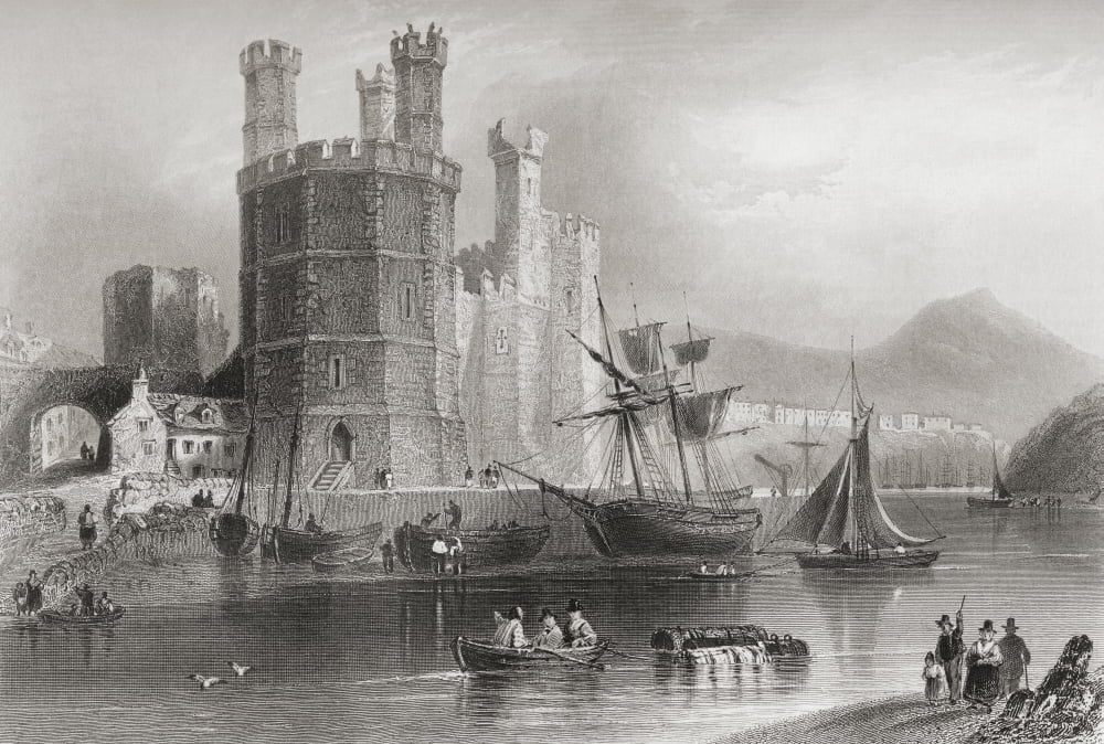The Eagle Tower Caernarfon Castle Gwynedd Wales In The 19Th Century From The History Of England Published 1859 Canvas Art - Ken Welsh Design Pics (18 x 12)