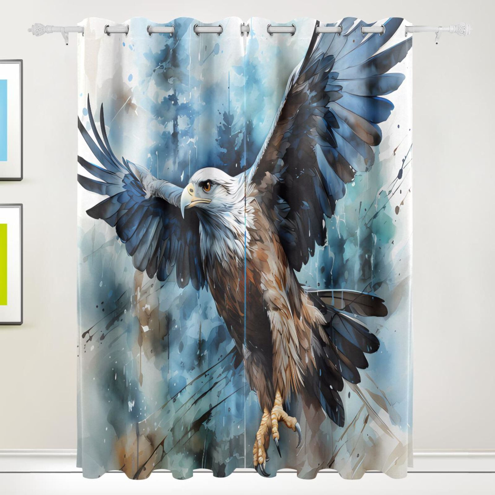 Eagle Trees Painting Black Out Curtains 72 Inch Length Curtains for Sliding Glass Doors Bedroom Living Room 2 Pack