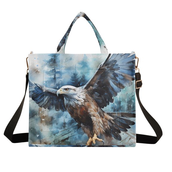 Eagle Trees Painting Corduroy Tote Bag Handbag Large Messenger Bag Shoulder Crossbody Zipper Bag Purse