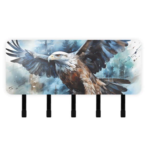 Eagle Trees Painting Mail Holder Organizer Wall Mount with Shelf Key Holder Key Rack with 5 Key Hooks for Wall Decorative