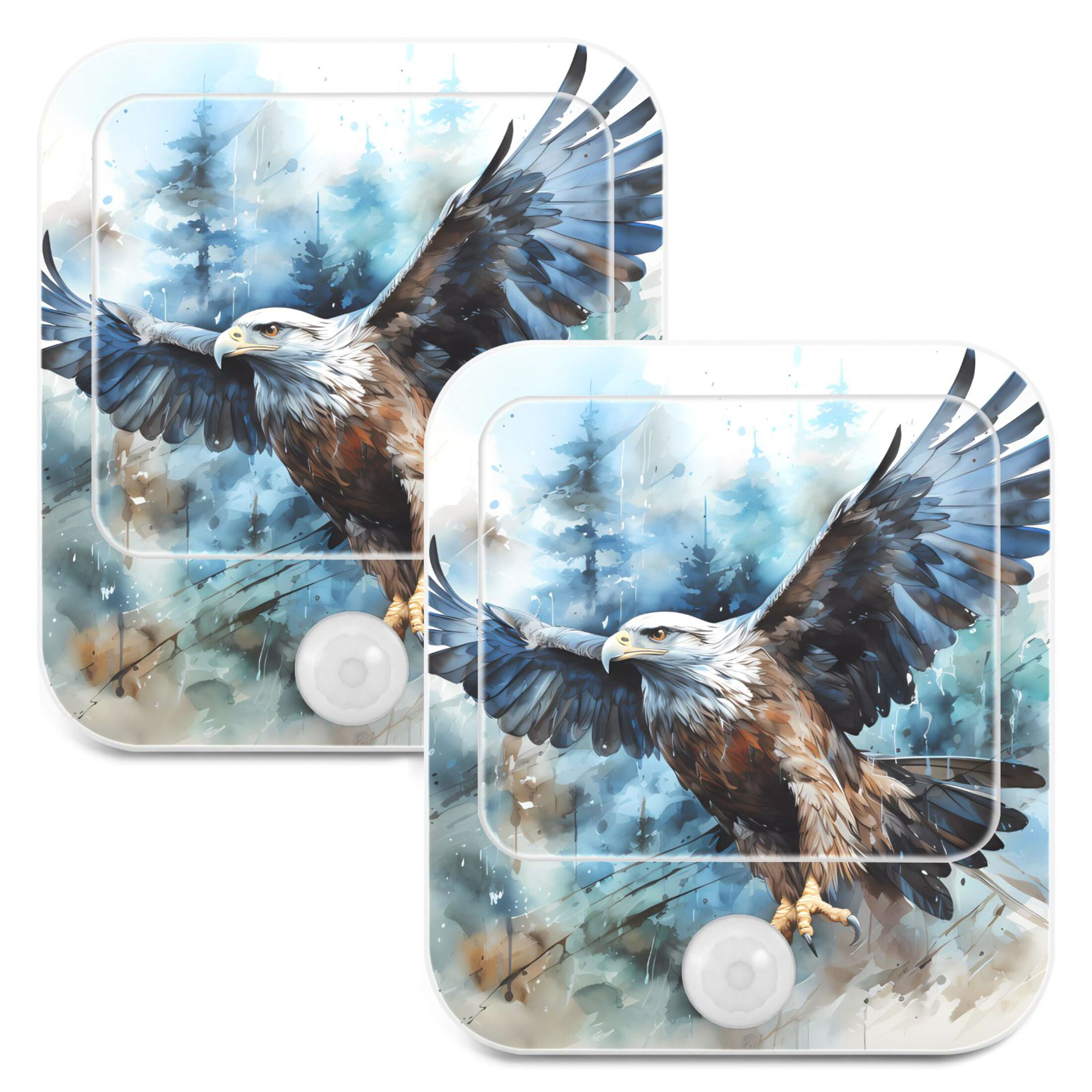 Eagle Trees Painting Night Lights Plug into Wall LED with Auto Light Sensor Warm Light for Kids Hallway Bedroom Living Room Kitchen Bathroom Set of 2