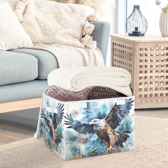 Eagle Trees Painting Storage Basket Foldable Laundry Basket Shelf Kids Toy Storage Container Organizer with Handles