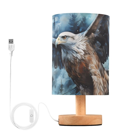 Eagle Trees Painting Table Lamp USB Bedside Desk Nightstand Lamp Printed Gifts Small Lamp Wood Base for Bedroom Living Room Kids Room College Dorm