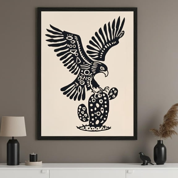Eagle Tribal Wall Art Southwestern Decor Black and White Cactus Print Desert Bird Illustra