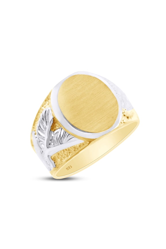 Eagle Two Tone Men's Signet Ring In 14k Yellow Gold Over 925 Sterling Silver, Ring Size 11