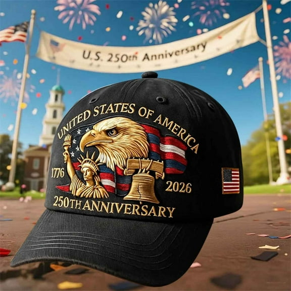 Eagle – U.S. 250 Years Commemorative Hat, Adjustable Bald Eagle Print Patriotic Baseball Cap, Retro Washed Style Veteran Tribute Hat for Men and Women (Embroidered)