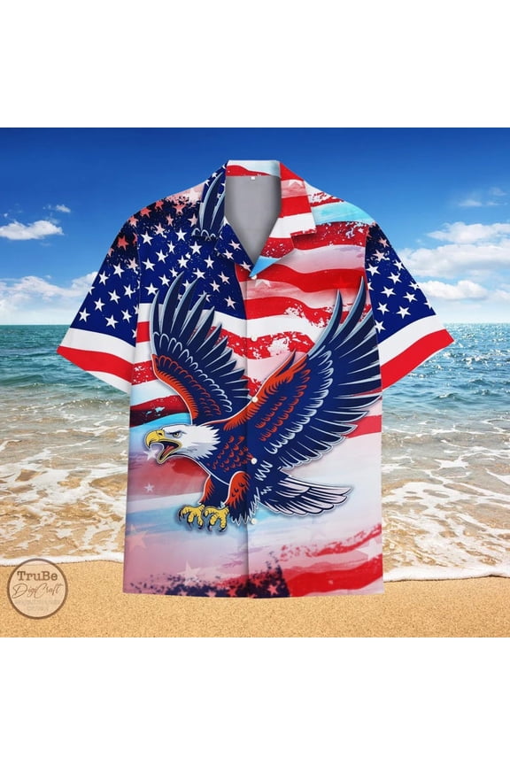 Eagle US Flag Hawaii Shirt, Patriotic Short Sleeve Button Shirt, Independence day, Forth of July Outfit, American 2025 Shirt