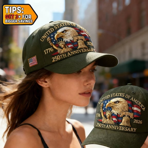 Eagle – USA 250th Anniversary Baseball Cap, Adjustable Patriotic Hat with Bald Eagle Print, Retro Vintage Style Commemorative Cap for Men Women 1766–2026 (Embroidered)