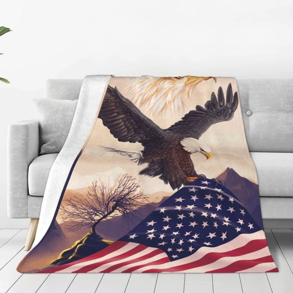 Eagle USA Flag Blanket, Gifts for Adult Throw Blankets, Lightweight Cozy Soft Flannel Blankets for Home Decor Sofa Bed Couch 60"x50"