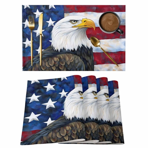 Eagle USA Flag Placemats Set of 4, Independence Day Non-Slip Place Mats Washable Table Mats for Kitchen Dining Table Decorations Indoor/Outdoor
