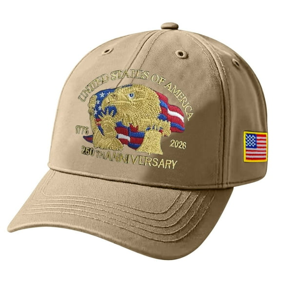 Eagle – United States 250th Anniversary Hat, Adjustable Anniversary Printed Patriotic Baseball Cap for Men Women Multi (2pcs, Beige)