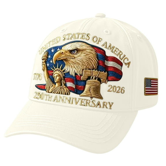 Eagle – United States 250th Anniversary Hat, Adjustable Patriotic Embroidered Baseball Cap with Bald Eagle, Retro Washed Cap (1Pcs, Beige)