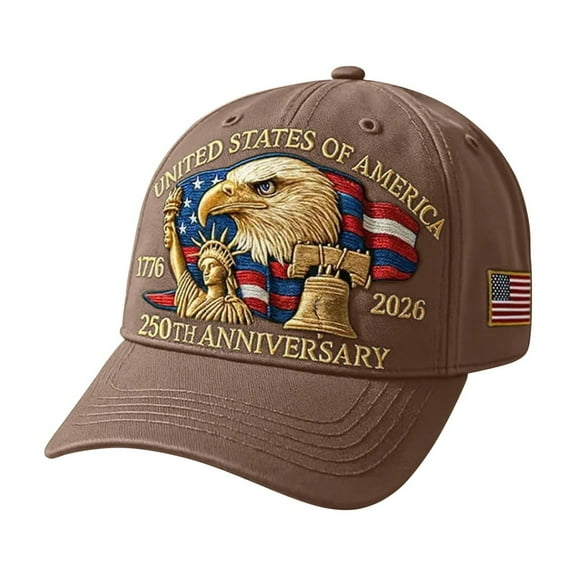 Eagle – United States 250th Anniversary Hat, Adjustable Patriotic Embroidered Baseball Cap with Bald Eagle, Retro Washed Cap (1Pcs, Caramel)