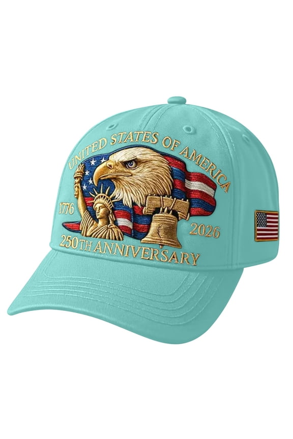 Eagle – United States 250th Anniversary Hat, Adjustable Patriotic Embroidered Baseball Cap with Bald Eagle, Retro Washed Cap (1Pcs, Cyan)