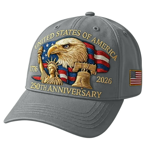 Eagle – United States 250th Anniversary Hat, Adjustable Patriotic Embroidered Baseball Cap with Bald Eagle, Retro Washed Cap (1Pcs, Grey)