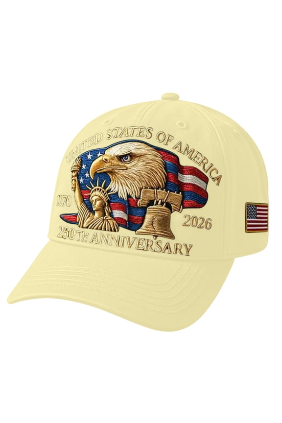 Eagle – United States 250th Anniversary Hat, Adjustable Patriotic Embroidered Baseball Cap with Bald Eagle, Retro Washed Cap (1Pcs, Lemon Yellow)