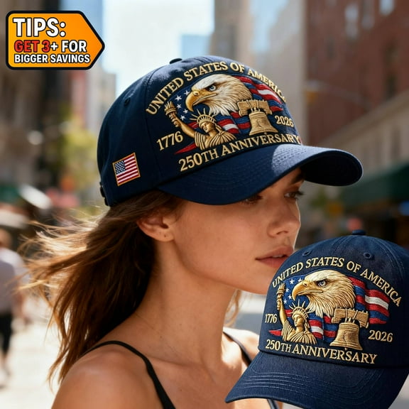 Eagle – United States 250th Anniversary Patriotic Hat, Adjustable Bald Eagle Print Baseball Cap, Retro Tribute Style, Perfect Gift for Men Women Veterans (Embroidered)