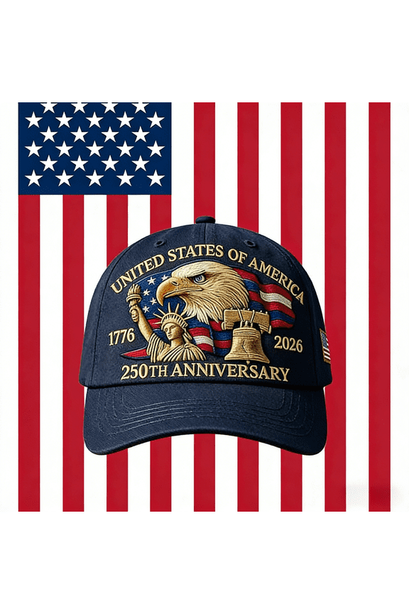 Eagle – United States 250th Anniversary Printed Cap, Adjustable Retro Washed Patriotic Baseball Hat for Adults, Blue