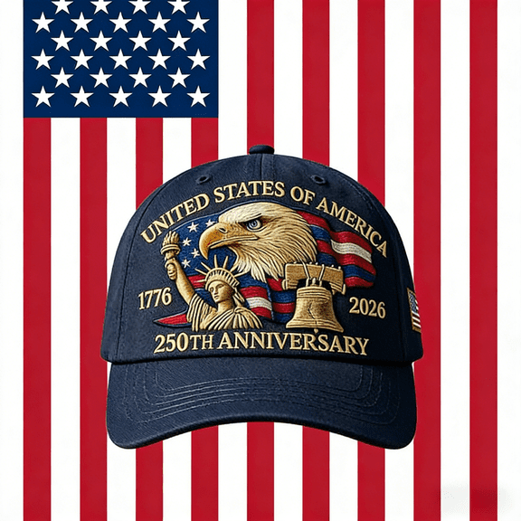 Eagle – United States 250th Anniversary Printed Cap, Adjustable Retro Washed Patriotic Baseball Hat for Adults, Blue