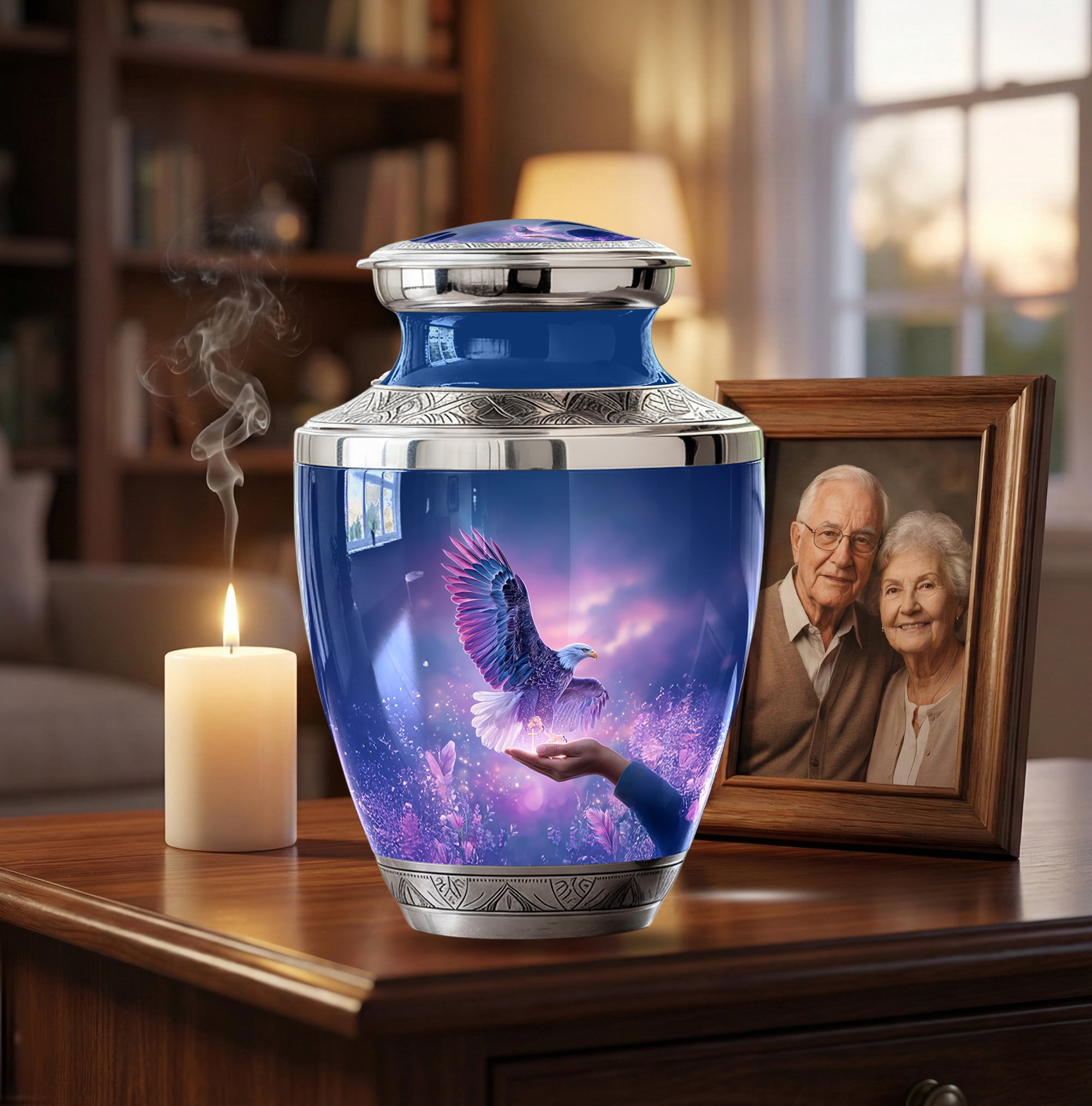 Eagle Urn for Human Ashes Adult Female - Large Cremation Urns for Men - Purple Urn for Ashes for Women - Memorial Ash Container Decorative Eagle Urn ( Size:- 10 Inch 1Pc )