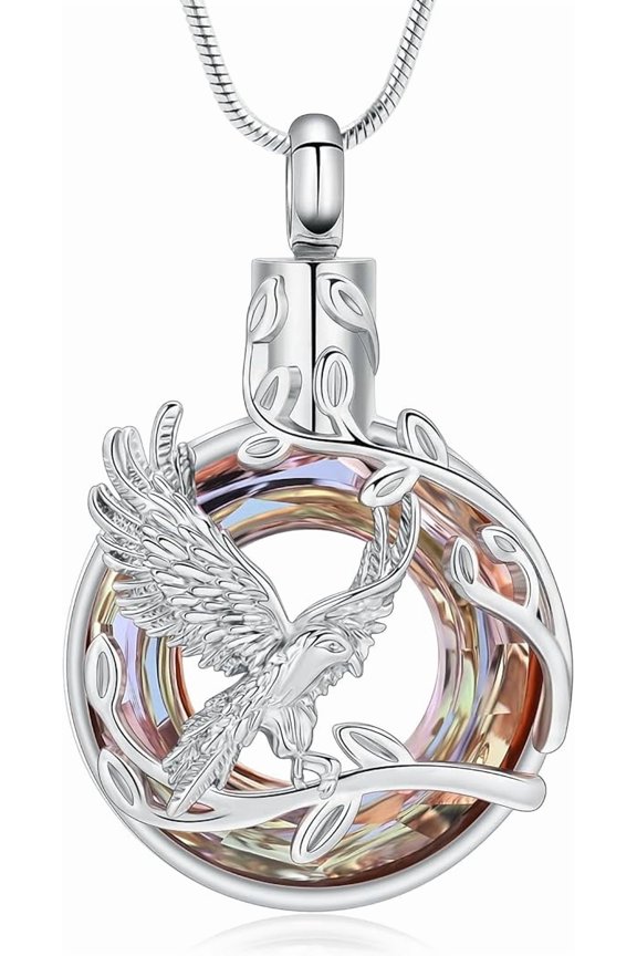 Eagle Urn Necklace for Ashes Circle of Life Ashes Necklace for Women Men Crystal Eagle Cremation Jewelry Memorial Pendant for Human / Pets Ash Holder