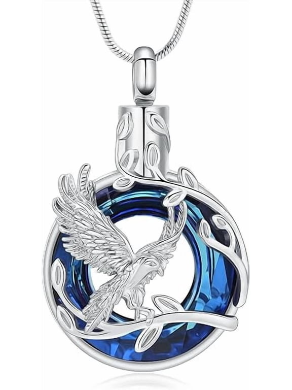 Eagle Urn Necklace for Ashes Circle of Life Ashes Necklace for Women Men Simulated Birthstone Eagle Cremation Jewelry Memorial Pendant for Human / Pets Ash Holder