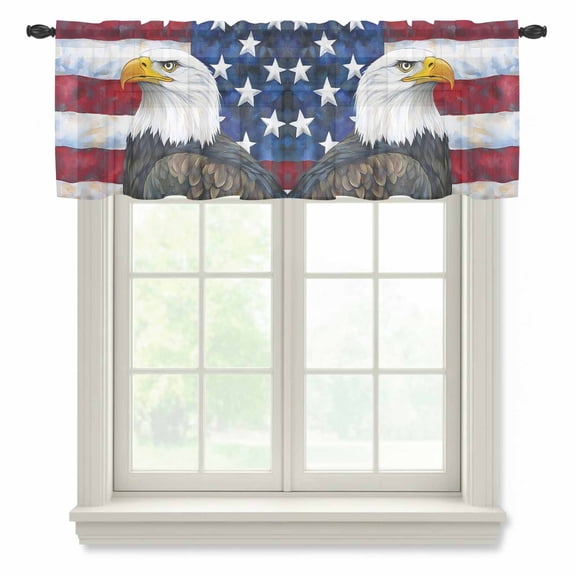 Eagle Valance Curtains for Kitchen/Living Room/Bathroom/Bedroom Window, Rod Pocket Small Topper Half Short Window Curtains Sheer Scarf, Rustic Independence Day Red Blue Star Striped Flag 42"x12"