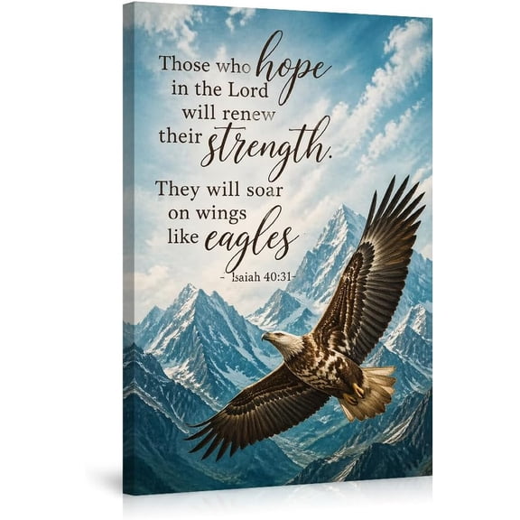 Eagle Wall Art Canvas Print, Inspirational Scripture Quote Isaiah 40_31, Mountain Landscape Christian Decor for Home Office