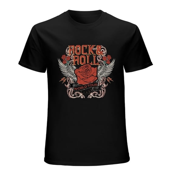 Eagle Wing And Rose Flower Graphic Vintage T-shirt Mens Cotton Classic Crewneck Short Sleeve Tees Unisex Black XL