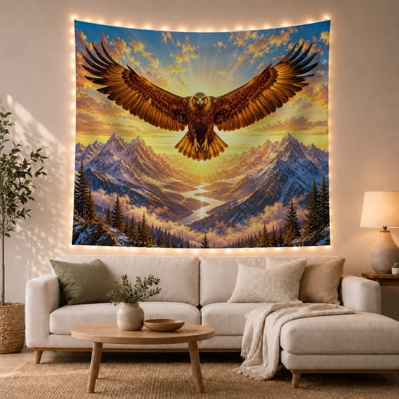 Eagle Wings Fully with Outstretched Regal Powerful Pose, Mystical Fantasy for Space Lovers, Galaxy Room Decor, Housewarming Gift, Tapestry Wall Hanging for Bedroom and Dorm