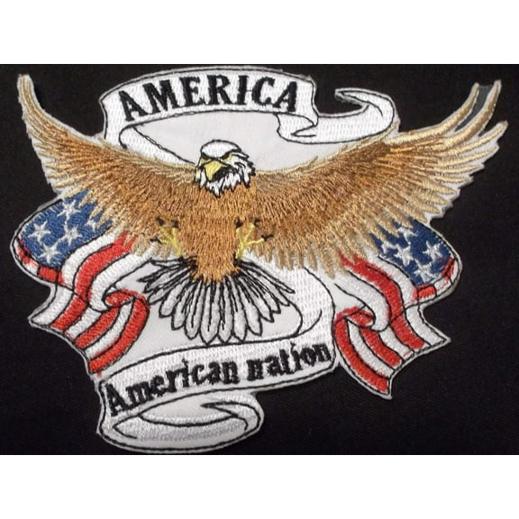 Eagle With American Banner Embroidered Iron on/Sew patch 5" X 4"