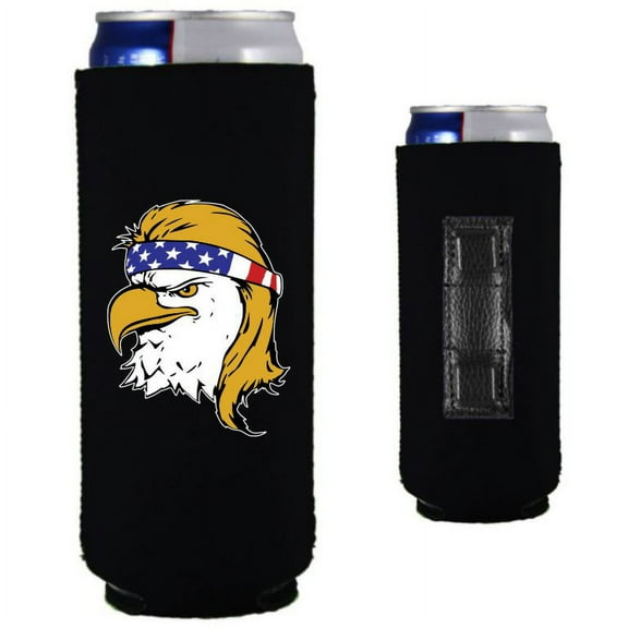 Eagle With Mullet & USA Bandana Magnetic Slim Can Coolie (Black)