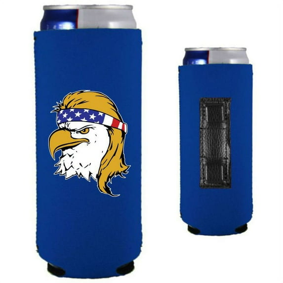 Eagle With Mullet & USA Bandana Magnetic Slim Can Coolie (Royal Blue)